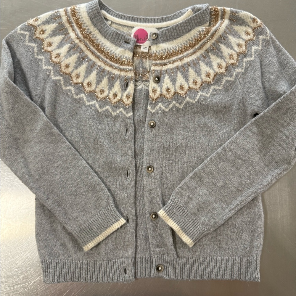 Mini Boden Gray and Cream Kids Sweater